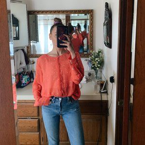 BASS & CO POLKA DOT CORAL BUTTON-UP